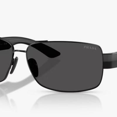 Óculos Solar PRADA LINEA ROSSA OPS B52S 65-14 1AB06F (Metal Preto Brilhante e Hastes Acetato Preto Fosco/Lentes Cinza)