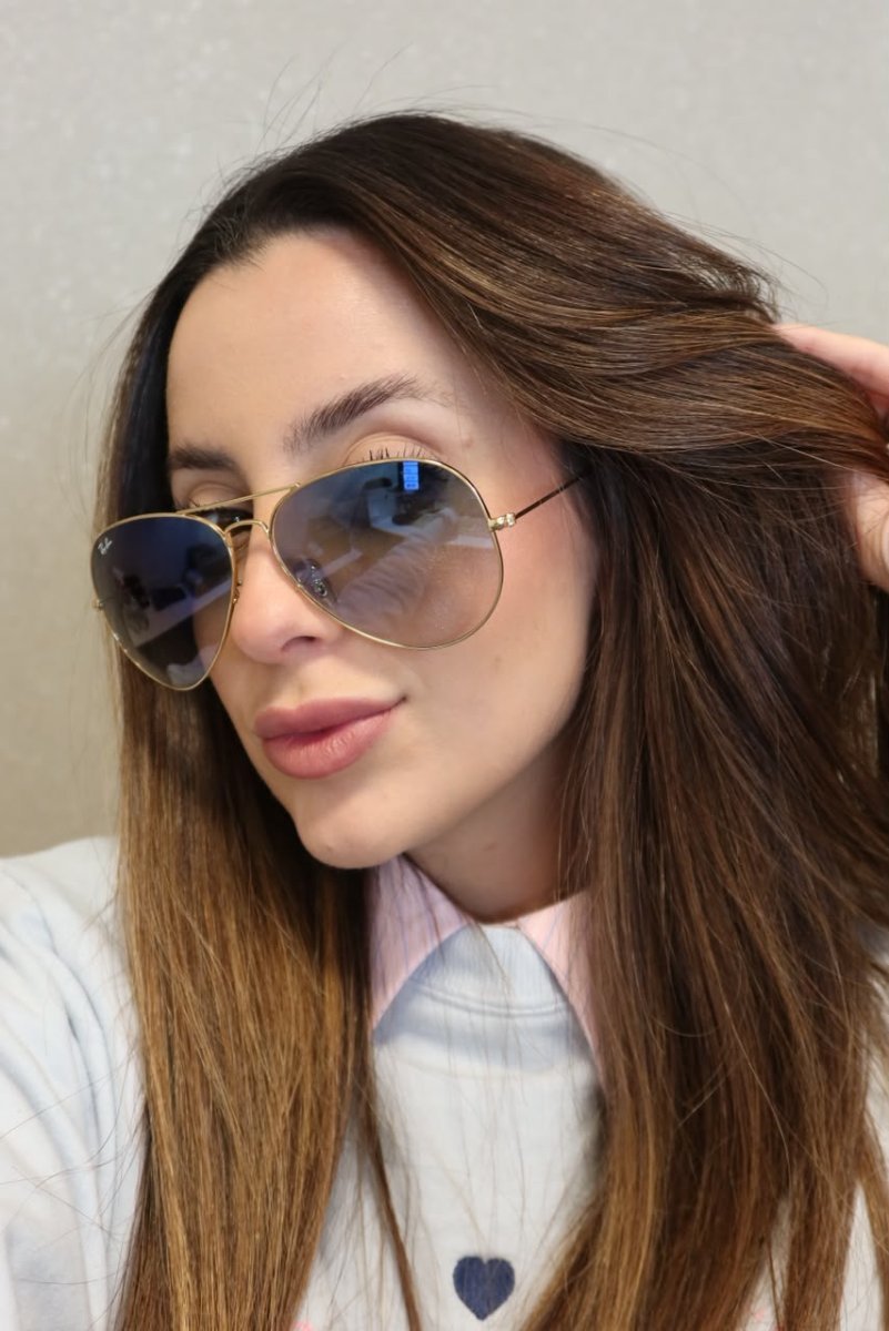 Óculos Solar RAY BAN RB3025L (AVIATOR LARGE METAL) 62-14 001/3F (Metal Dourado/Azul Degradê)