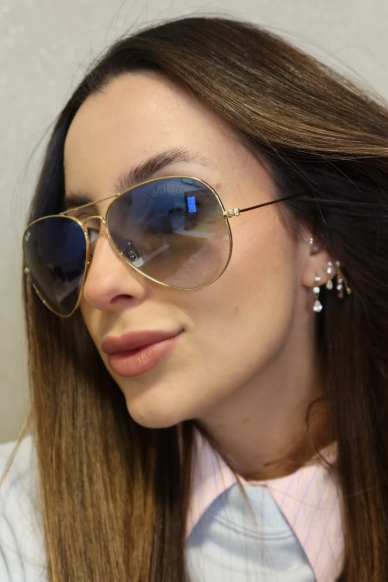 Óculos Solar RAY BAN RB3025L (AVIATOR LARGE METAL) 62-14 001/3F (Metal Dourado/Azul Degradê)