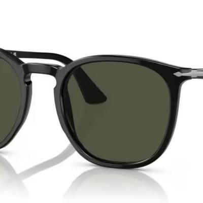 Óculos Solar PERSOL 3316-S 54-21 95/31 (Acetato Preto Brilhante e Prata/Lentes Cristal G15)