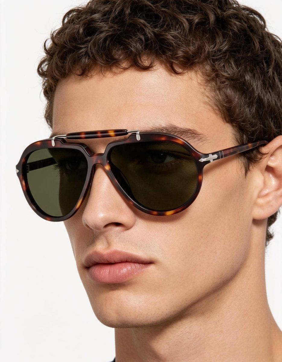 Óculos Solar PERSOL 0202-S (SENNA) 57-13 24/31 (Acetato Havana Marrom Tartaruga e Prata/Lentes Cristal G15)