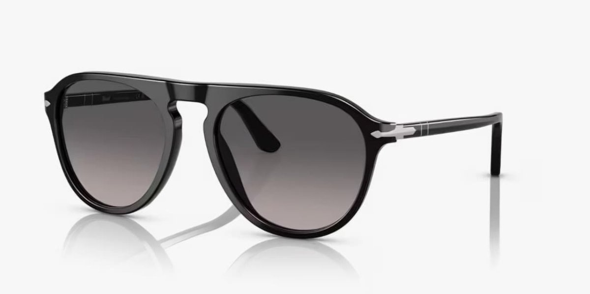 Óculos Solar PERSOL 3302-S 55-19 95/M3 (Acetato Preto Brilhante e Prata/Lentes Polarizadas Cristal Cinza Degradê Antirreflexo Interno)