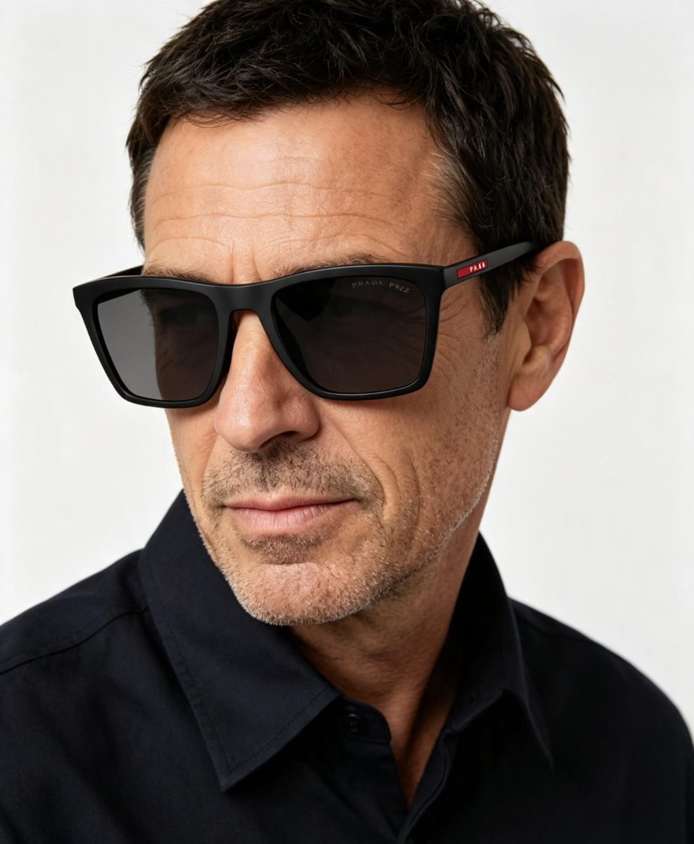 Óculos Solar PRADA LINEA ROSSA SPS B08 56-19 1BO-02G (Acetato Emborrachado Preto Fosco/Lentes Cinza Polarizadas)