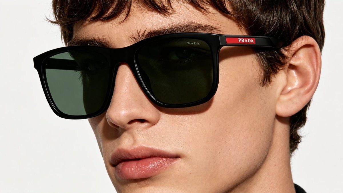 Óculos Solar PRADA LINEA ROSSA SPS 10W 54-19 1BO-06U (Acetato Preto Fosco/Lentes Verde Tuning)
