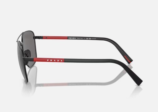 Óculos Solar PRADA LINEA ROSSA SPS 54Z 60-17 1BO-02G (Metal Preto Fosco com Hastes Emborrachadas em Preto e Vermelho/Lentes Polarizadas Cinza)