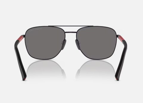 Óculos Solar PRADA LINEA ROSSA SPS 54Z 60-17 1BO-02G (Metal Preto Fosco com Hastes Emborrachadas em Preto e Vermelho/Lentes Polarizadas Cinza)