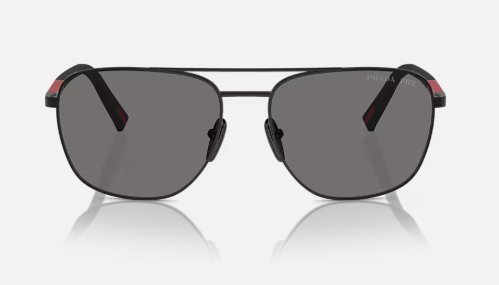 Óculos Solar PRADA LINEA ROSSA SPS 54Z 60-17 1BO-02G (Metal Preto Fosco com Hastes Emborrachadas em Preto e Vermelho/Lentes Polarizadas Cinza)