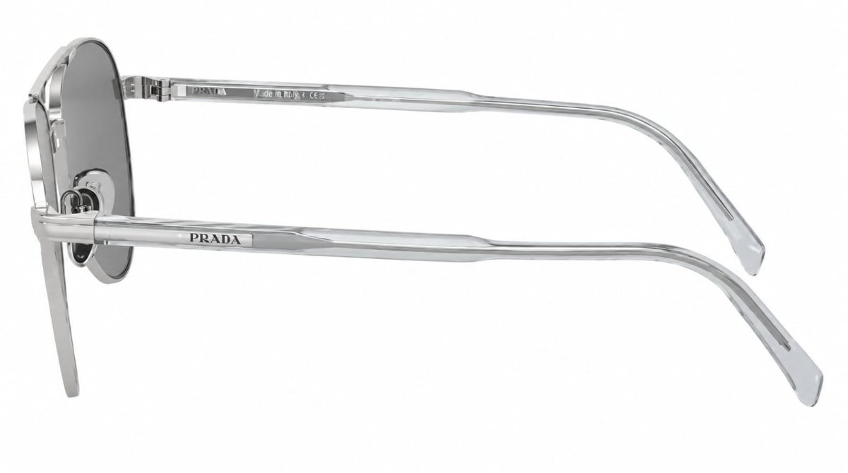 Óculos Solar PRADA SPR A58 58-14 1BC-175 (Armação Metal Prata com Hastes em Acetato Incolor/Lentes Cinza Espelhado Prata)
