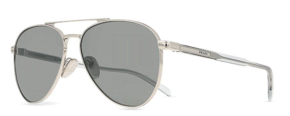 Óculos Solar PRADA SPR A58 58-14 1BC-175 (Armação Metal Prata com Hastes em Acetato Incolor/Lentes Cinza Espelhado Prata)