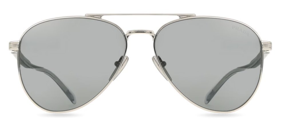 Óculos Solar PRADA SPR A58 58-14 1BC-175 (Armação Metal Prata com Hastes em Acetato Incolor/Lentes Cinza Espelhado Prata)