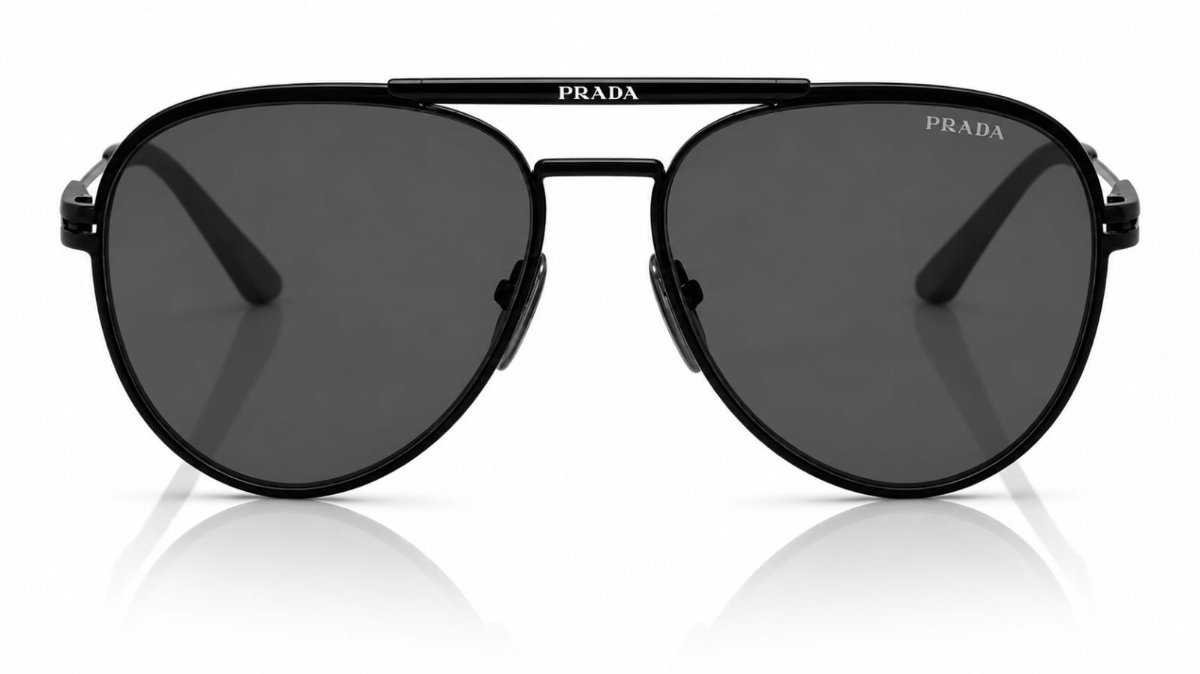 Óculos Solar PRADA SPR 54Z 57-16 1BO-5S0 (Metal Preto Fosco com Hastes em Preto e detalhes Prata/Lentes Cinza)