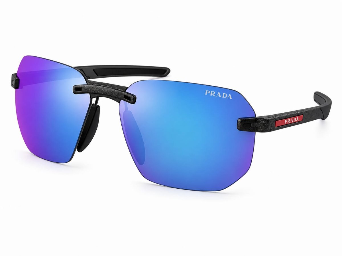Óculos Solar PRADA LINEA ROSSA SPS 09W 62-14 13C-08R (Armação Acetato Cinza Translúcido Fosco/Lentes Verde Azul Espelhado)