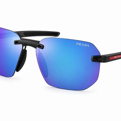 Óculos Solar PRADA LINEA ROSSA SPS 09W 62-14 13C-08R (Armação Acetato Cinza Translúcido Fosco/Lentes Verde Azul Espelhado)