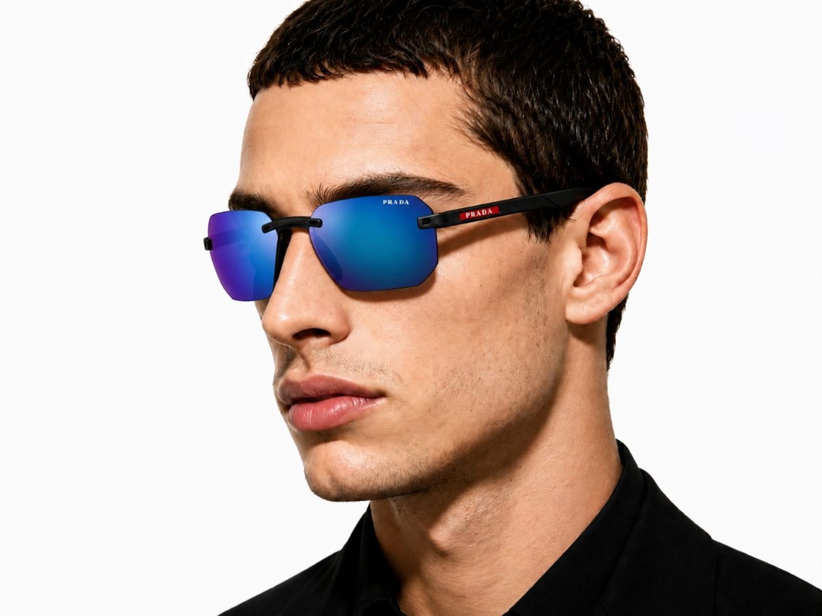 Óculos Solar PRADA LINEA ROSSA SPS 09W 62-14 13C-08R (Armação Acetato Cinza Translúcido Fosco/Lentes Verde Azul Espelhado)