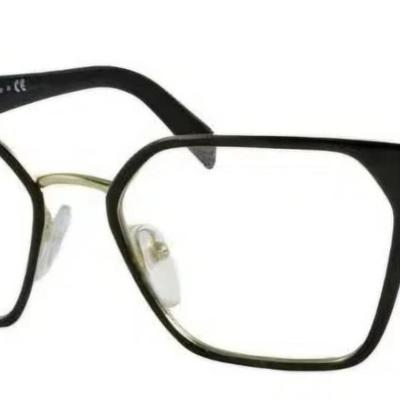 Óculos Receituário PRADA VPR 63W 53-18 1AB-1O1 (Armação Metal Preto Frontal e Dourado Interno e na Ponte/Hastes em Acetato Preto)