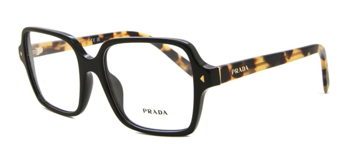 Óculos Receituário PRADA VPR A02 53-17 389-1O1 (Acetato Frontal Preto Brilhante/Hastes Marrom Mesclado)