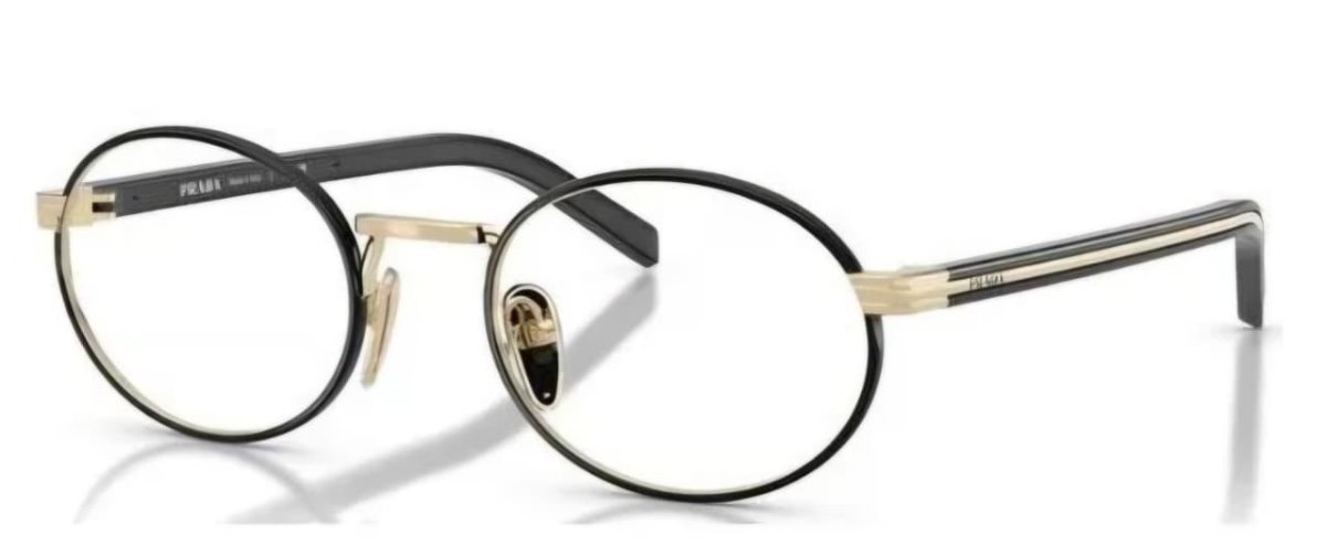 Óculos Receituário PRADA VPR B55 52-21 AAV-1O1 (Metal Frontal Preto e Detalhes em Dourado/Hastes em Acetato Preto e Detalhes em Dourado)