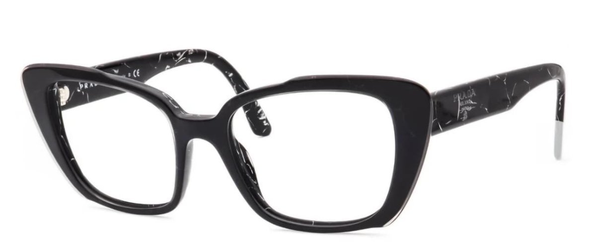 Óculos Receituário PRADA VPR 01Y 53-18 09V-1O1 (Acetato Preto Brilhante Mesclado Branco)