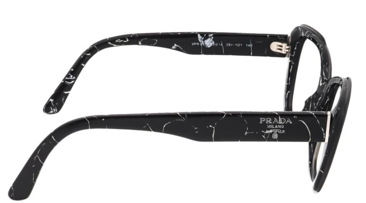 Óculos Receituário PRADA VPR 01Y 53-18 09V-1O1 (Acetato Preto Brilhante Mesclado Branco)