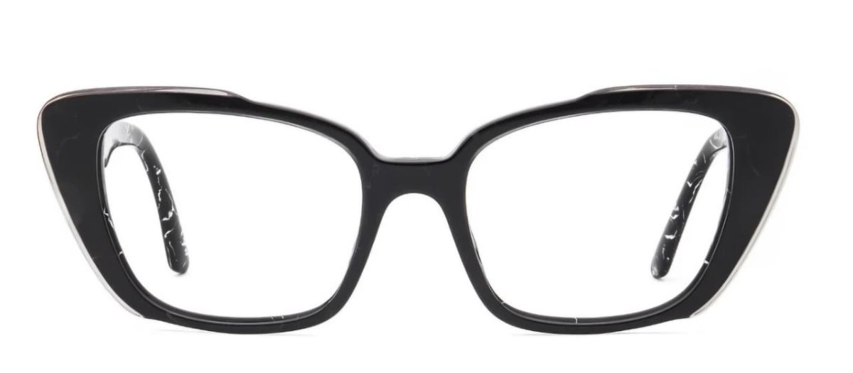 Óculos Receituário PRADA VPR 01Y 53-18 09V-1O1 (Acetato Preto Brilhante Mesclado Branco)