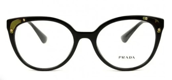 Óculos Receituário PRADA VPR 12U 53-18 1AB-1O1 (Acetato Preto Brilhante com Apliques Marrom Mesclado/Hastes Metal Dourado)