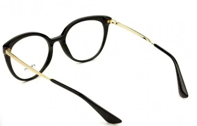 Óculos Receituário PRADA VPR 12U 53-18 1AB-1O1 (Acetato Preto Brilhante com Apliques Marrom Mesclado/Hastes Metal Dourado)