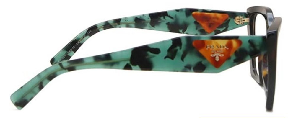 Óculos Receituário PRADA VPR 09Y 54-18 2AU-1O1 (Acetato Frontal Marrom Tartaruga/Hastes Verde Mescladas com Preto e Logo Prada Triangular em Marrom)