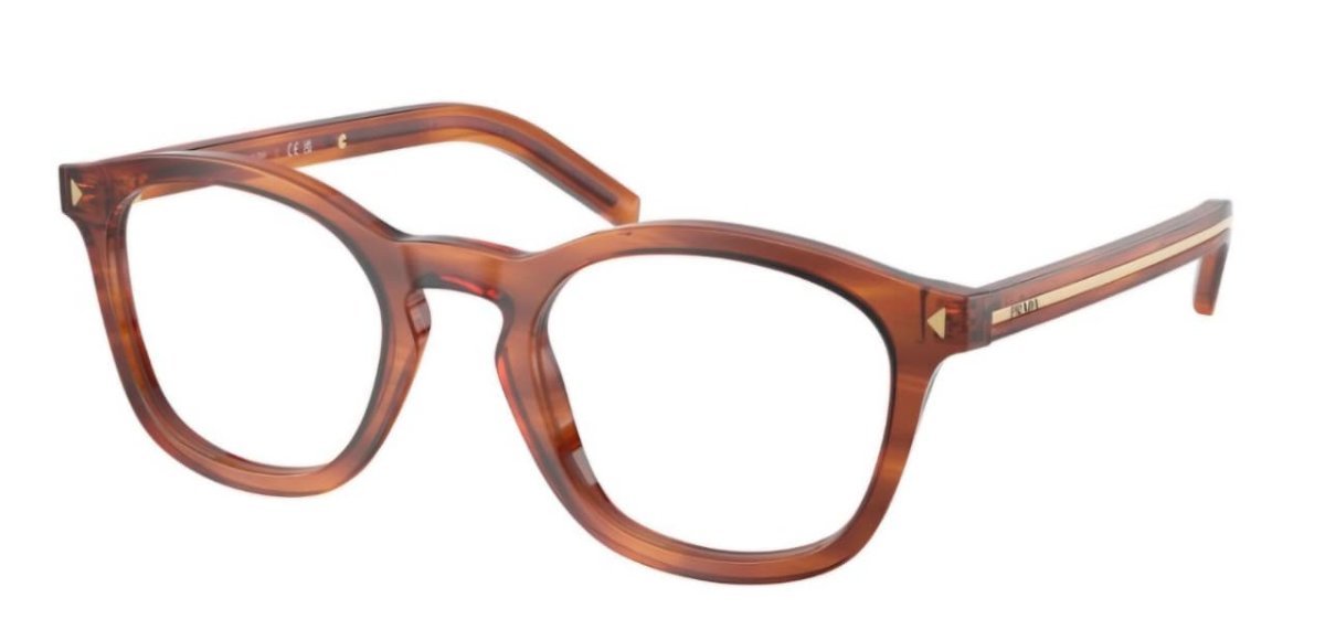 Óculos Receituário PRADA VPR C04 51-22 27F-1O1 (Acetato Marrom Mesclado/Hastes em Acetato e Metal Dourado)