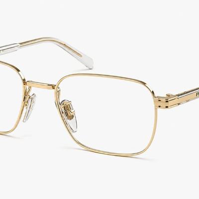 Óculos Receituário PRADA VPR C50-D 55-19 ZVN-1O1 (Metal Dourado Brilhante/Hastes Acetato Incolor e Metal Dourado)