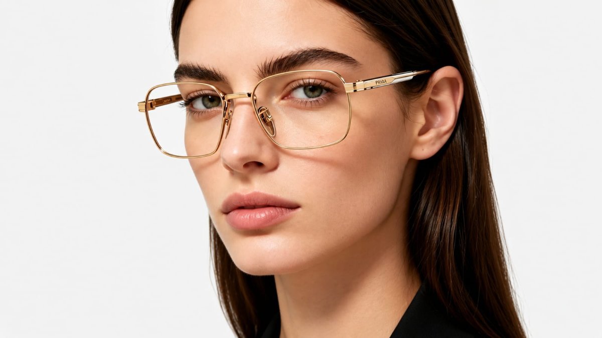 Óculos Receituário PRADA VPR C50-D 55-19 ZVN-1O1 (Metal Dourado Brilhante/Hastes Acetato Incolor e Metal Dourado)