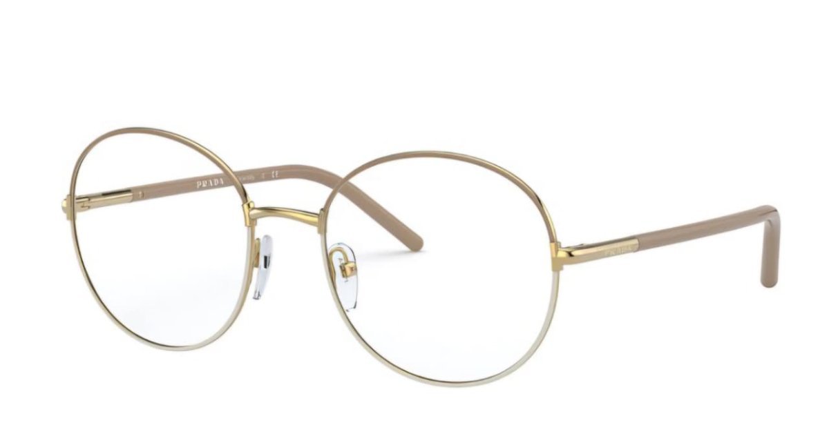 Óculos Receituário PRADA VPR 55W 53-19 06I-1O1 (Metal Dourado Laqueado na Parte Superior Nude e Inferior Branco)